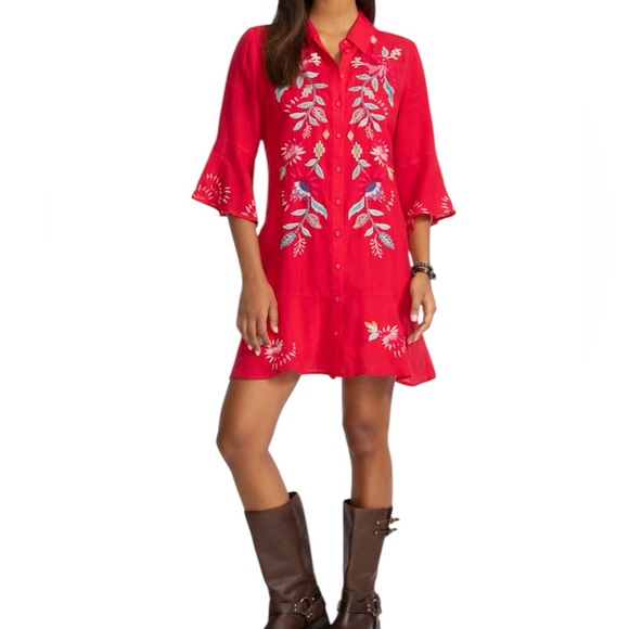 Johnny Was Dresses & Skirts - Johnny Was Red Floral Embroidered Mini Dress, XLP